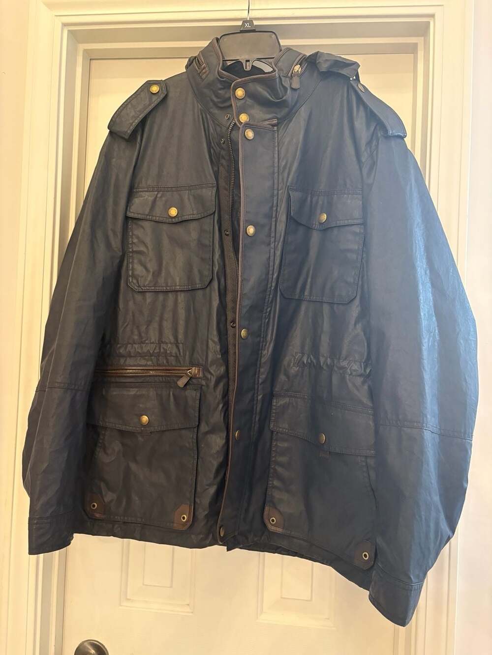 Coach Men's Wyatt Field Cargo Lightweight Hooded Waxed Cotton Jacket XL